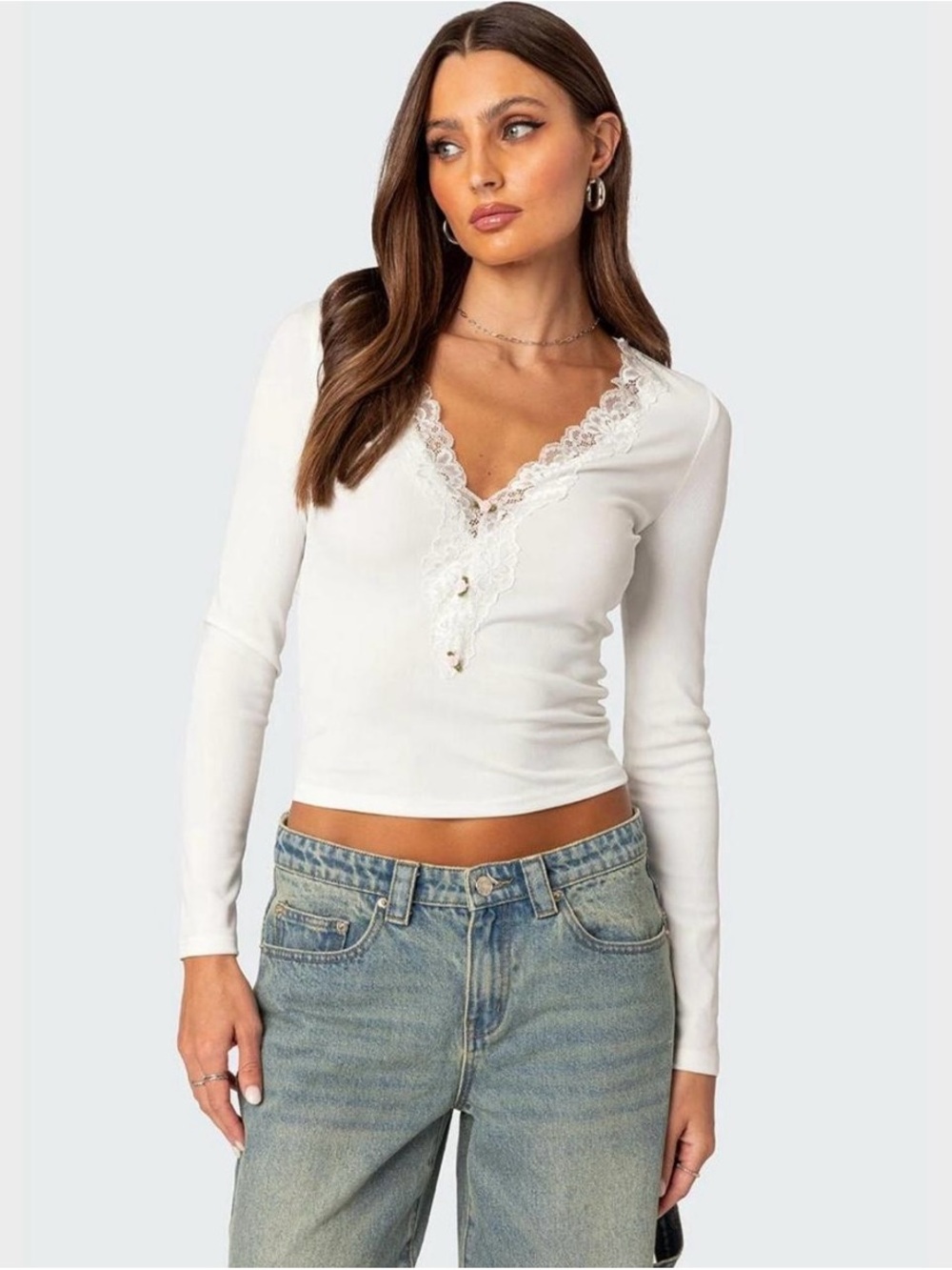 Edikted madeline lace trim ribbed top